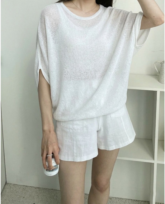 러브포텐 여성 빅사이즈 루즈핏 시스루 가오리티셔츠