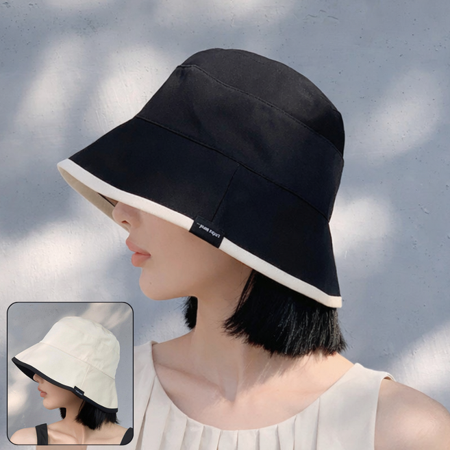 글로윅 양면 투톤 여성 버킷햇 리버시블 벙거지모자 자외선차단 경량 턱끈 모자