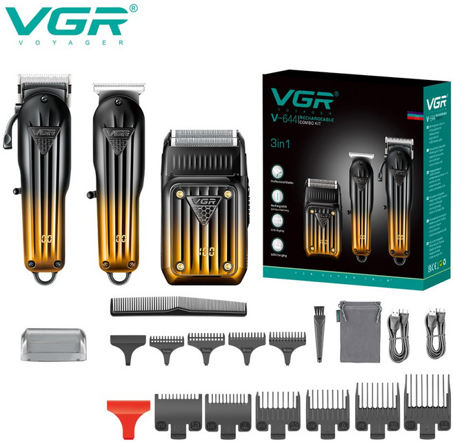 VGR 644 그라디언트 헤어 커팅 콤비네이션 전기 면도기 충전식 전문 남성용 클리퍼 조각 푸셔, 644 usb