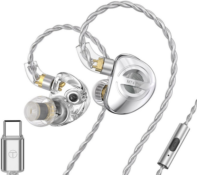 TRN MT4 PRO 2DD 인이어 이어폰 베이스 C 타입 듀얼 다이내믹 하이파이 러닝 노이즈 캔슬링 헤드셋 헤드폰 인이어 모니터, Silver mic Type C, 01 Silver mic Type C