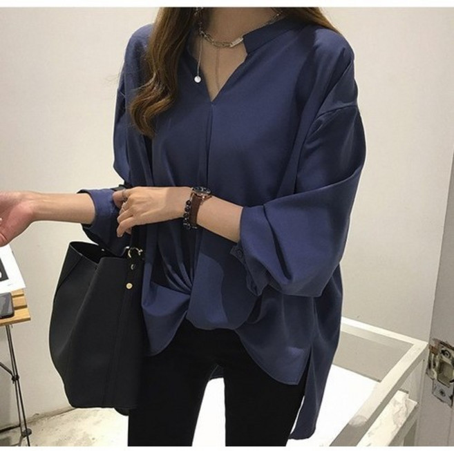 韓系復古長袖襯衫女 - 雪紡顯瘦休閒上衣