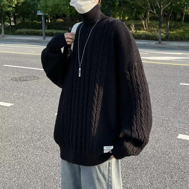 男款高領毛衣 寬鬆慵懶風針織衫