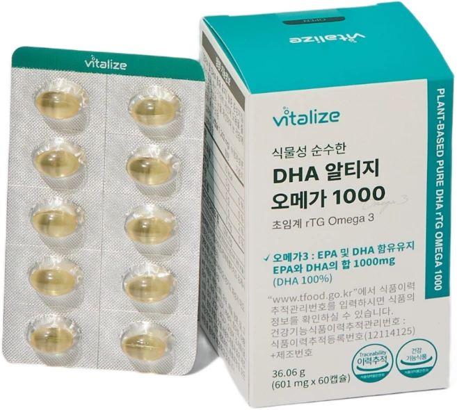 바이탈라이즈 식물성 알티지 비건 오메가3 DHA1000 순도85%, 1개, 60정 - 쿠팡