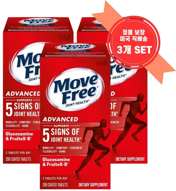 [정품 미국 직배송] 쉬프 무브 프리 어드벤스드 200정-3개 (타블렛) 관절에 좋은 Schiff Move Free Advanced, 1세트, 챱스틱(민트)1개, 600정