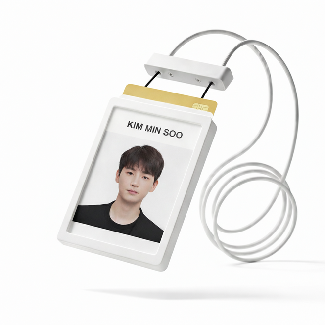 바이엔 사원증 케이스 카드 목걸이, 1개, 화이트