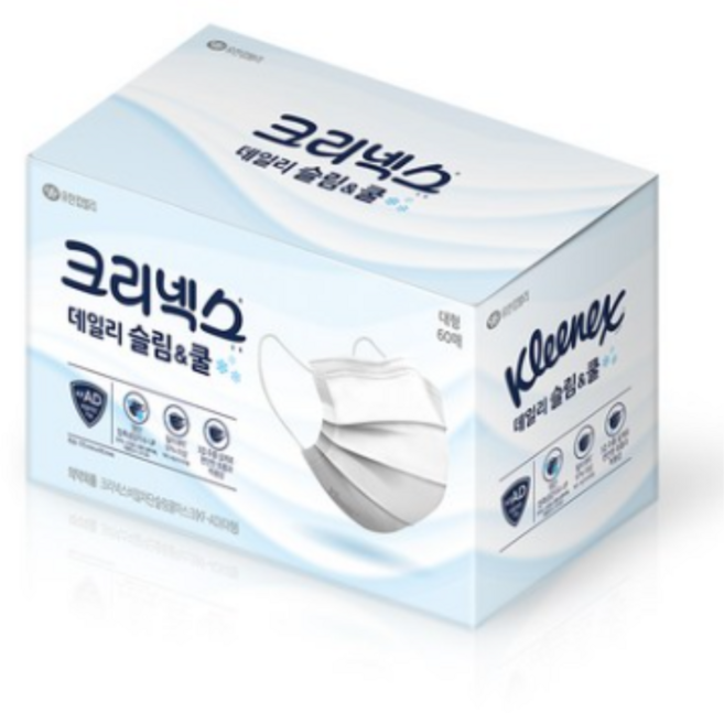 크리넥스 슬림&쿨 데일리 비말차단 마스크 대형 KF-AD 평판형, 60개입, 15개, 화이트