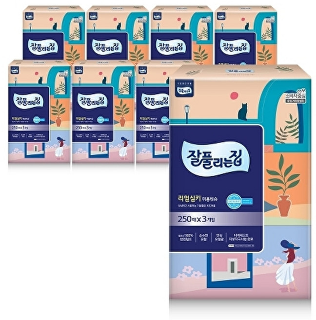 잘풀리는집 천연펄프 미용티슈 2겹, 250매입, 24개