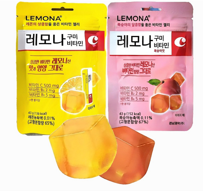 경남제약 레모나 구미 비타젤리43g 레몬 복숭아맛 1봉 비타민C 키즈 임산부 25년8월새제품, 1개, 43g, 레몬맛
