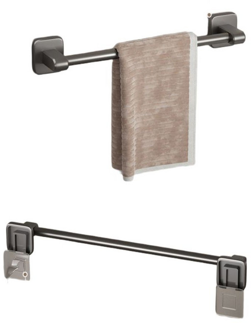 80factory 무타공 욕실 수건 타월 걸이, 블랙,50cm, 1개