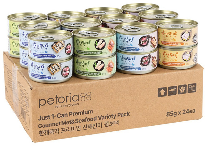 한캔뚝딱 혼합 5종 고양이 습식 주식 캔, 24개, 85g, 산해진미혼합맛(역돔/오리/닭/정어리/연어/참치/고등어)