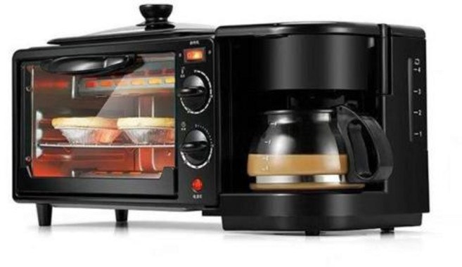 멀티쿠커 분리형다용도포트 주방 3 In 1 아침 식사 만들기 기계 드립 커피 메이커 가정용 빵 피자 프라이팬 토스터 전기 오븐, 1)CN, 3 in 1 black