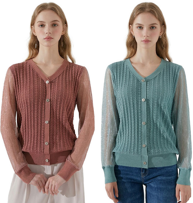 후스타일 1+1 여성 시스루 슬리브 니트