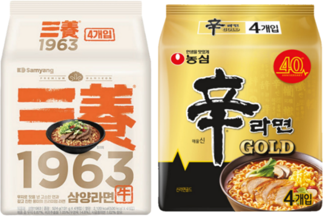 농심 신라면골드 125g 4입 + 1963삼양라면 우지라면 131g 4입 세트, 1세트