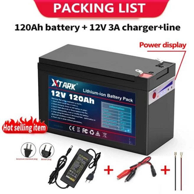 2025 리튬 인산철 배터리 12V 120Ah 휴대용 충전식 내장 전원 DP 충전, 1개, 04 12V 120000mAh