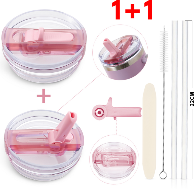스탠리 텀블러 뚜껑 591mL/887mL/1180mL 스탠리 퀜처 프로투어 호환 진공 플립 빨대 뚜껑 탈부착 가능 세척 간편 세균방지 텀블러 액세서리 [1+1], 2개, 1180ml, 체리 블라썸 핑크