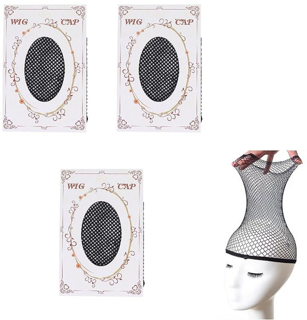 FsGrg 위그넷 3개 세트 검정 가발 전용 네트 통형 신축성 메쉬 블랙 망 남녀 공용 머리 묶기 가발 캡