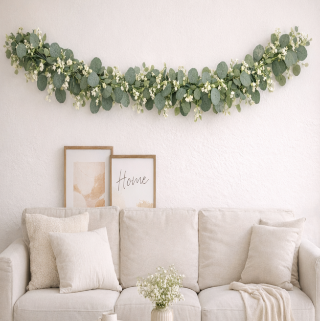 어브레스 유칼립투스 은방울꽃 조화덩쿨 인조덩쿨 1.8m 넝쿨가랜드 2p, 1개, 그린