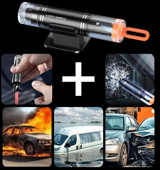2 IN 1 탈출용 망치 벨트 절단기 일체형 차량 탈출 키트 자동차 안전 망치 자동차 창문 차단기 다기능 탈출 망치 안전 벨트 절단기 미니 휴대용 비상 도구, 스칼릿레드, 1개
