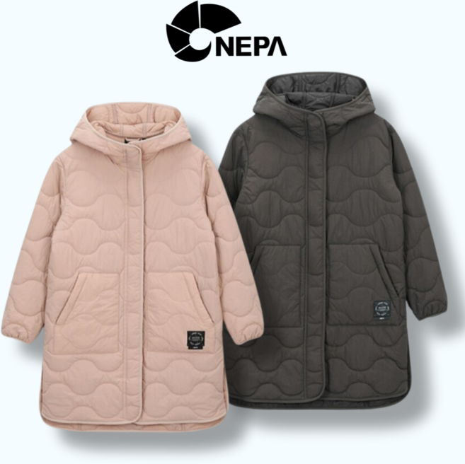 국내매장판 네파 여성 가볍고 따듯한 경량 롱패딩 깔깔이 후드점퍼 후디 자켓 롱기장 누빔재킷 겨울