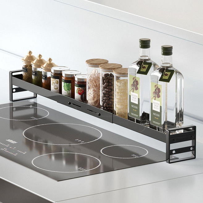 워촹스 길이조절 가능한 가스렌지 측면 거치대 주방 양념병 수납 선반 강철제 1개, 블랙