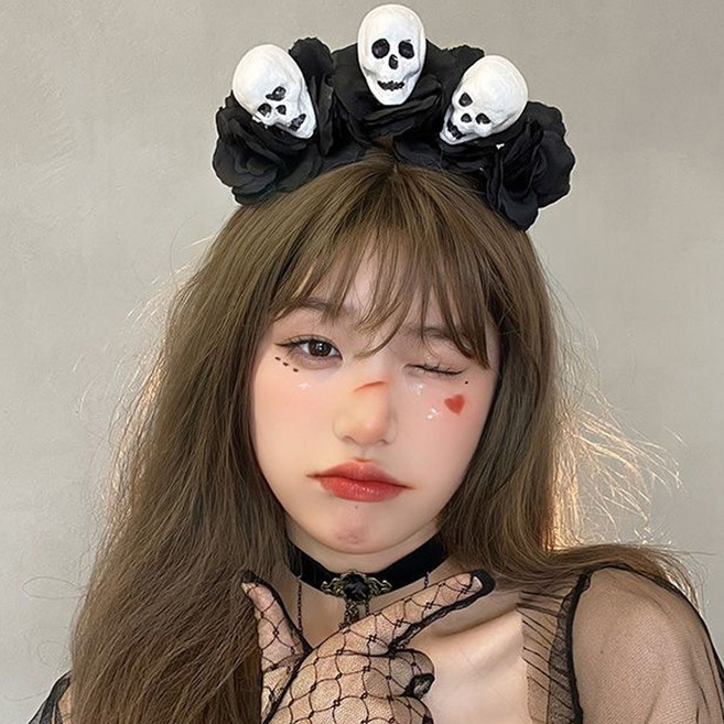 쿠이시 할로윈 파티 유령 호박 해골 악마 헤어밴드 코스프레 머리띠, 1개입, 해골 삼둥이
