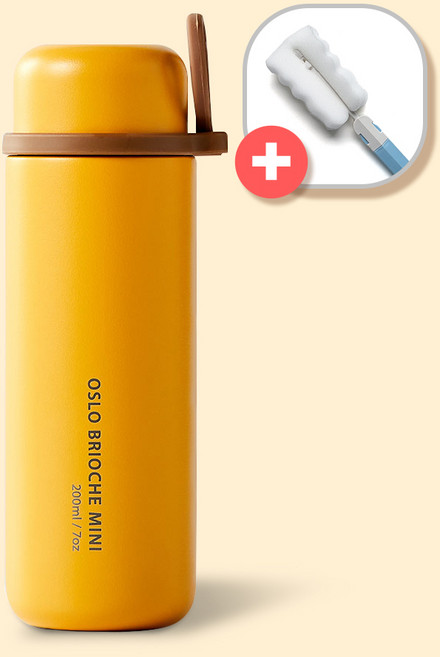 1+1 오슬로 브리오슈 미니 스텐 텀블러 (텀블러1p+세척솔1p), 1세트, 200ml, 옐로우+세척솔