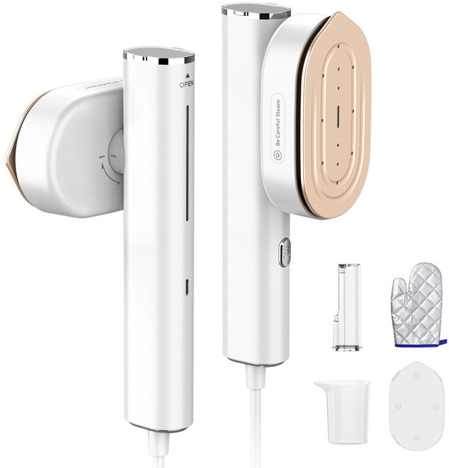 ELORTI 핸디형 스팀 다리미 건식 스팀 2in1 회전 헤드, 화이트