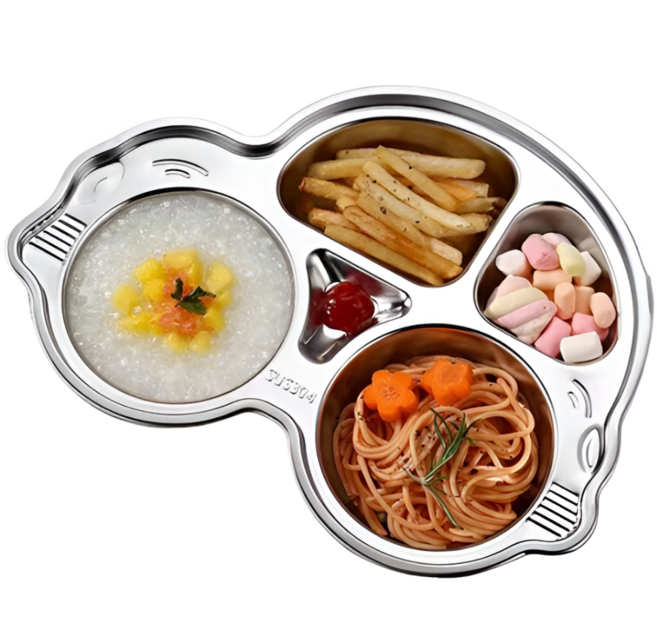 쿠코아 귀여운 자동차 디자인 스테인리스 4구 식판, 1개, 실버