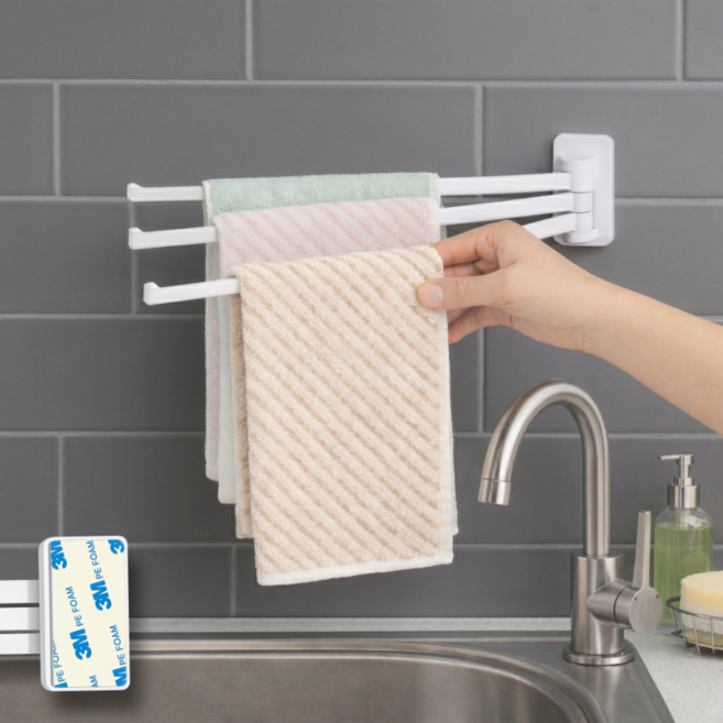 리쥬아 3단 회전스윙 무타공 행주걸이, 1개, 화이트