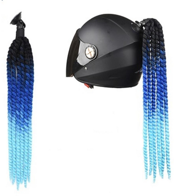라이딩 오토바이 헬멧부착 개성있는 긴머리 장식 악세사리 드레드락 용품 안전모장식, B36 008블루스카이