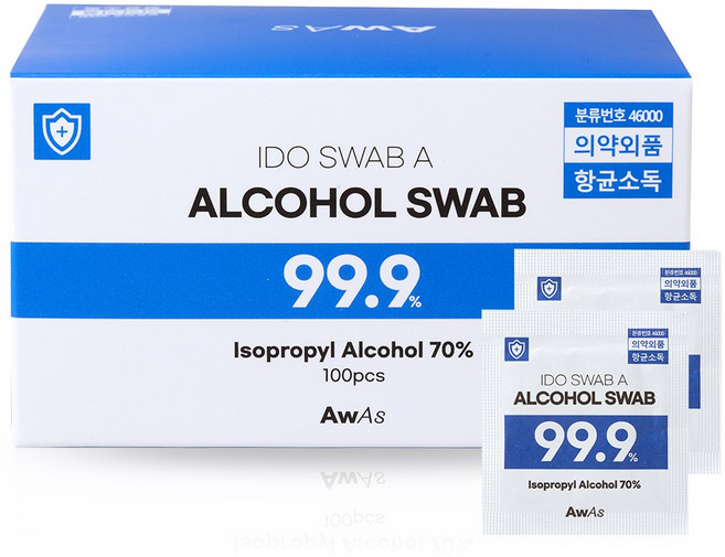 AWAS 국산 일회용 이소프로필 알콜스왑, 1개, 100개입