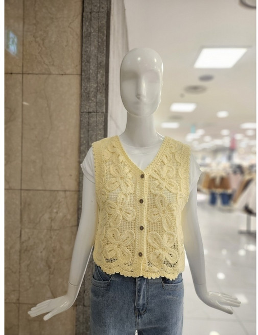 [밸리걸] 버튼업 플라워 크로쉐 봄여름 베스트 (619430)