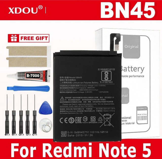 Xiaomi Redmi Note 5 Note5 BN45 용 4000mAh 배터리 전화 교체 + 도구