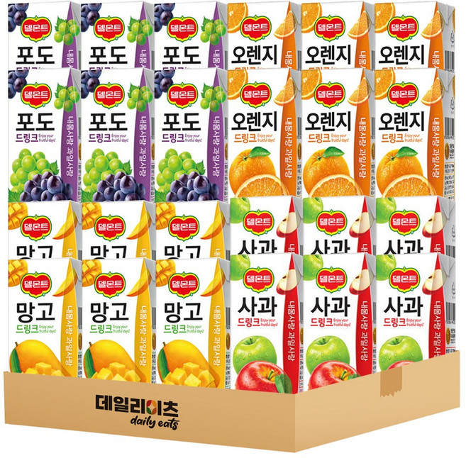 델몬트드링크 팩 과즙음료 4종 24팩 세트 (망고6 포도6 오렌지6 사과6), 1개, 190ml
