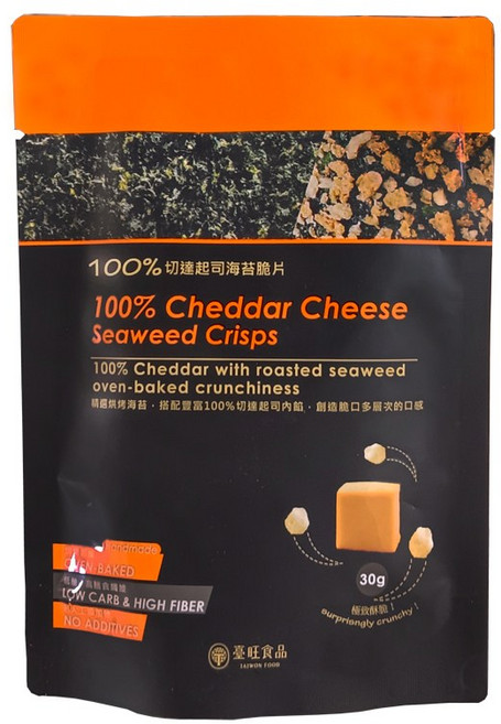 臺旺食品 起司海苔脆片，切達艾曼塔雙口味，濃郁酥脆非油炸，低碳高纖獨立包裝, 1個, 切達起司