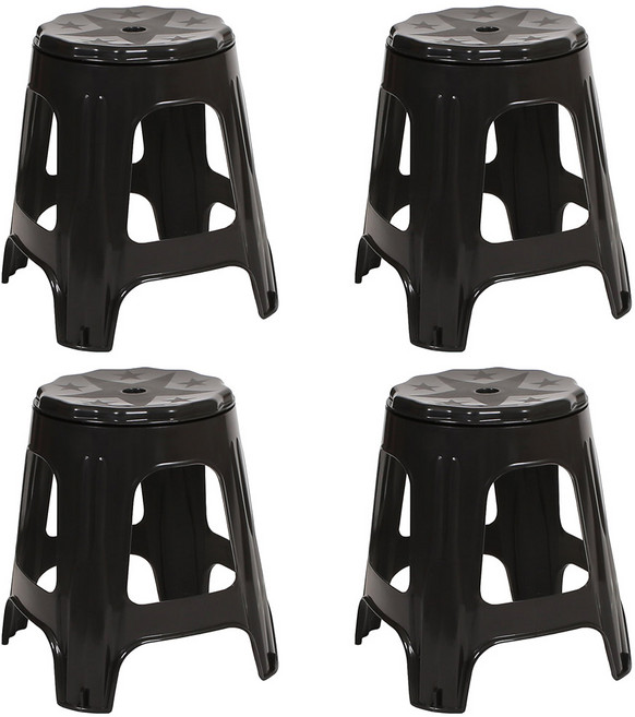 지오리빙 야외용 플라스틱 회전의자 4개 세트 간이 야외 포장마차 편의점, 블랙