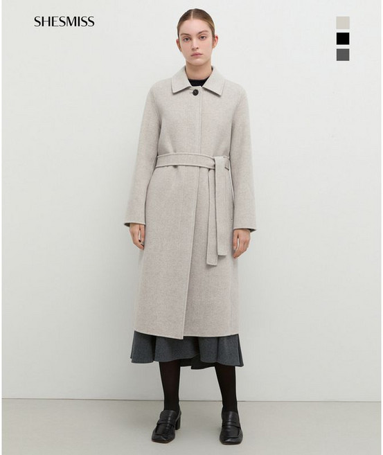 쉬즈미스 히든 버튼 울 혼방 카라 롱 코트 SWHCTP41010
