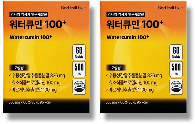 워터큐민 수용성 커큐민 워터큐민100 효과, 2개, 60정 - 쿠팡