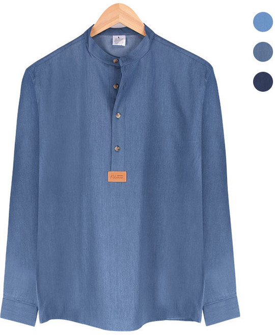 핸리넥 데님 미디엄블루 셔츠_NWM004_MBlue