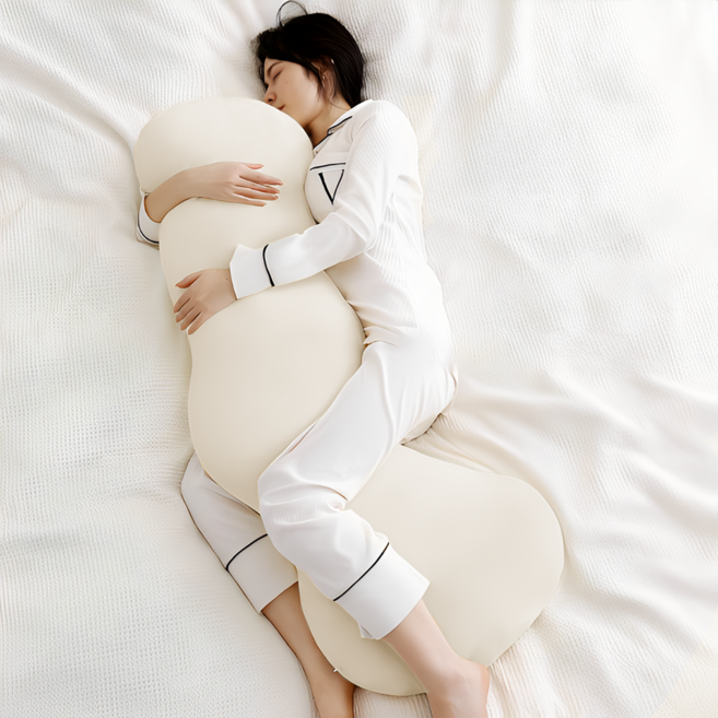 커버분리가능 인체공학 구름이 애착 초대형 벨벳 바디필로우 다리베개 긴베개, 아이보리