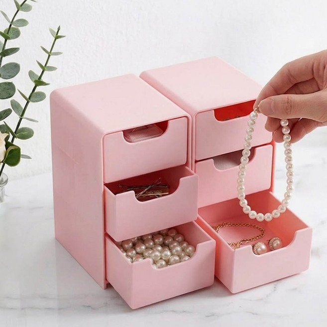 깔끔더하기 컴팩트 책상 문구 정리함 미니 수납함, 1개, 핑크