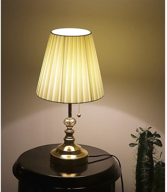 포유라이팅 하루마 레트로 침실 무드 협탁 주름 갓 엔틱 예쁜 스탠드 조명 등, 포유 하루마 레트로 주름 스탠드, 골드