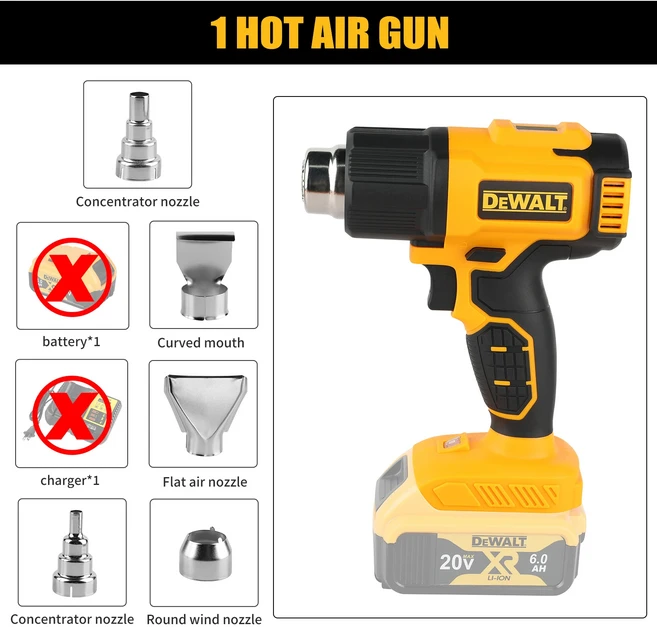 디월트 브러시리스 열풍기 에어 드라이어 납땜 열풍기 무선 열풍기 전기 수축 포장기 (디월트 배터리용), [01] No Battery, 01 No Battery