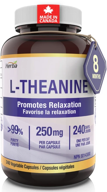 L-테아닌 250mg 240캡슐 Theanine 캐나다 식약처 승인 허바 캐나다, 1개, 240정 - 쿠팡