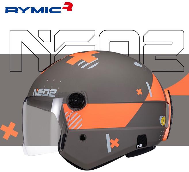 RYMIC NE02 半罩式安全帽 3C認證 可拆洗內襯, 消光沙橘穿越,L(57-58)CM（標配透明鏡片）