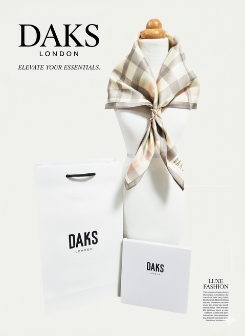 (백화점정품) DAKS 닥스 런던 클래식 체크 쁘띠 스카프 겸 손수건 선물세트(스카프링증정)