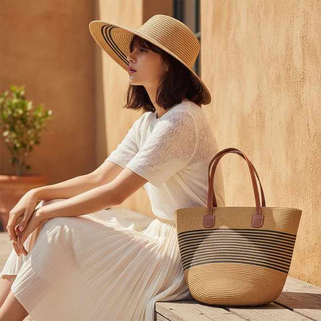 루타미 스트라이프 모자 가방 2종세트