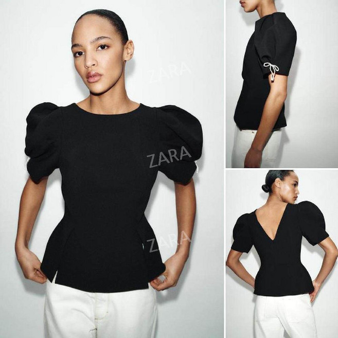 자라 봄 블랙 펄 퍼프 슬리브 크루넥 탑 2026