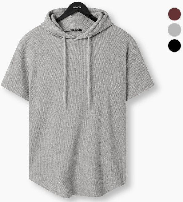 [GIVON] 기본 남성용 3color 와플 코튼 100% 레귤러 반팔 후드티 / DCF332