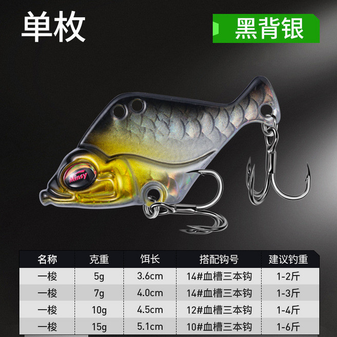 Minsy VIB 假餌 路亞餌 遠投薄背設計, 黑背銀,7g-4X加強三本鉤, 1個